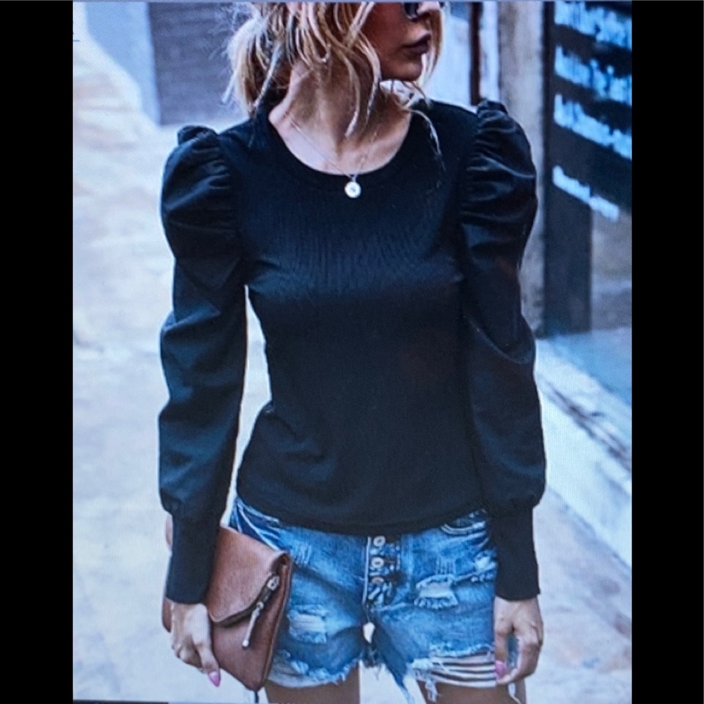 Black Mutton-Sleeve Top NWT